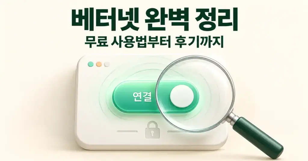 베터넷 완벽 정리라는 제목 아래 연결 스위치와 돋보기를 배치해 무료 사용법과 후기 검토를 표현한 이미지.
